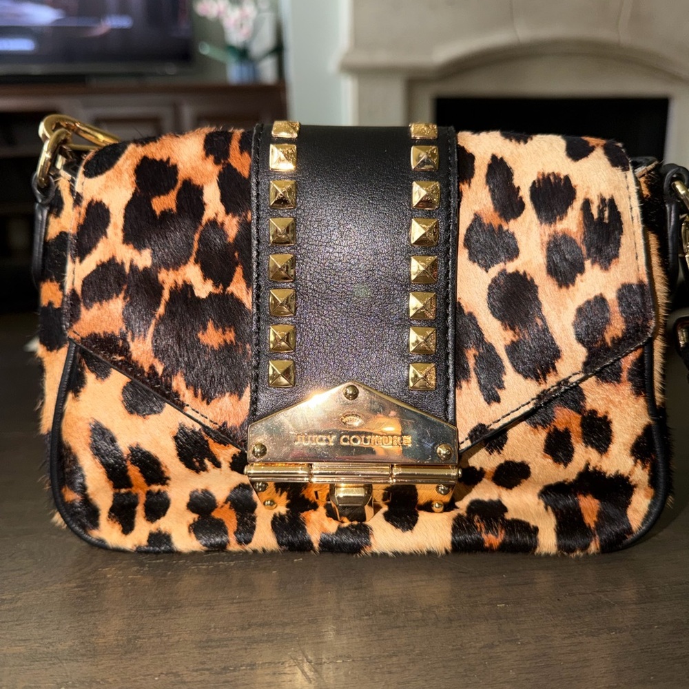 Juicy Couture Black and Brown Leopard Crossbody Bag